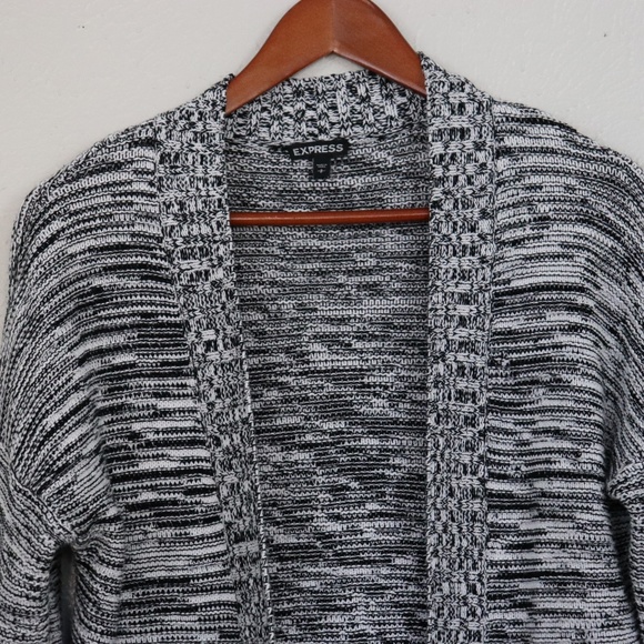 EXPRESS | Open Front Long Cardigan in a marled black and white knit SZ S - Picture 4 of 7